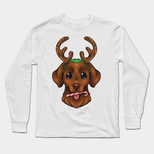 Christmas Chocolate Labrador Retriever Dog Blue/Green Eyes Long Sleeve T-Shirt